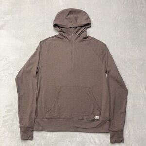 Vuori Ponto Performance Brown Heathered 1/4 Zip Hooded Shirt Sz XS